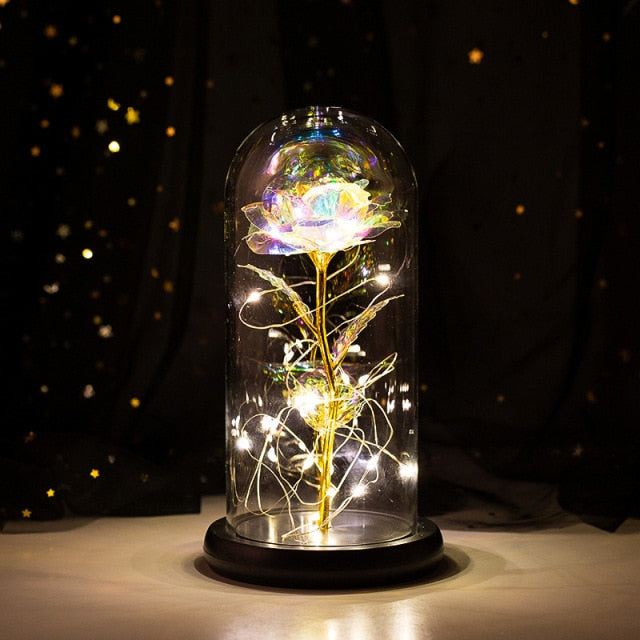 Beauty Light Galaxy Rose Flower Glass Cover LED Battery Lamp Birthday Day Gift For Mom Mothers Gift