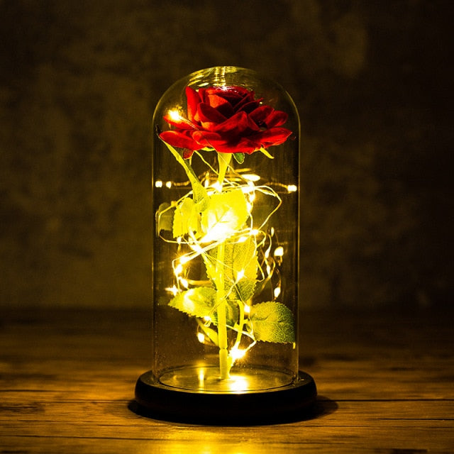 Beauty  Light Galaxy Rose Flower Glass Cover LED Battery Lamp Birthday Day Gift For Mom Mothers Gift