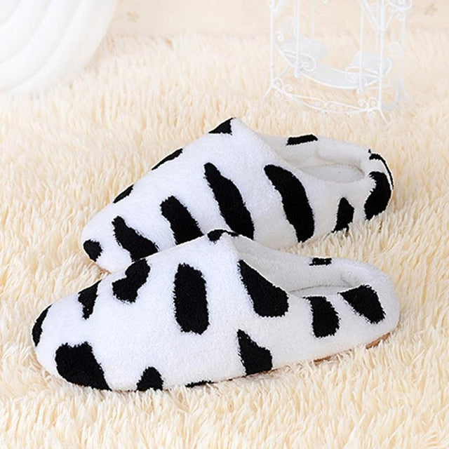 Cow style Winter Warm Slippers for Woman Shoes Soft Plush Indoor Home Furry Slippers Woman Warm Shoes For Bedroom Couple Winter Slippers