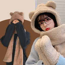 Load image into Gallery viewer, Cute Bear Ear Hat Scarf Gloves Set Winter Women Novelty Caps Warm Casual Plush Hats Casual Solid Fleece Girl Kawaii Accessories
