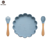 Load image into Gallery viewer, Baby Silicone Feeding Tableware Sets Waterproof Baby Cartoon Lion Dinner Plate Food Grade Silicone Dishes for Baby Tableware
