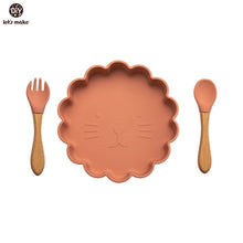 Load image into Gallery viewer, Baby Silicone Feeding Tableware Sets Waterproof Baby Cartoon Lion Dinner Plate Food Grade Silicone Dishes for Baby Tableware
