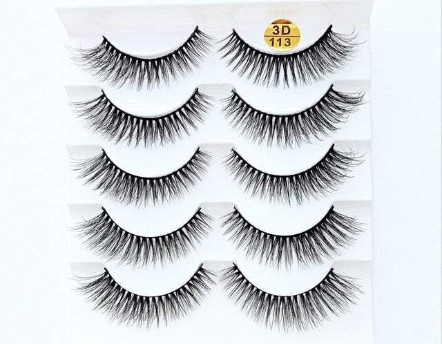 NEW 5 pairs 3D mink false eyelashes natural makeup eyelash extension long cross volume soft fake eye lashes winged faux cils