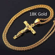 Load image into Gallery viewer, Religious Jesus Cross Necklace for Men Fashion Gold color Cross Pendent with Chain Necklace Jewelry Gifts for men custom handmade design
