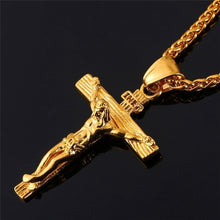 Load image into Gallery viewer, Religious Jesus Cross Necklace for Men Fashion Gold color Cross Pendent with Chain Necklace Jewelry Gifts for men custom handmade design
