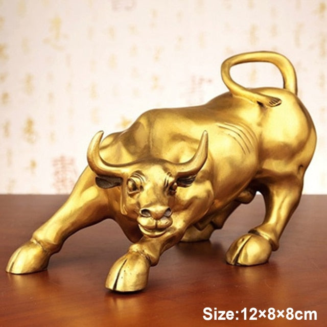 100% Brass Bull Wall Street Cattle Sculpture Copper Mascot Gift Statue Exquisite Office Decoration Crafts Ornament Cow Busi Y6L6