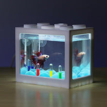 Load image into Gallery viewer, USB Mini Fish Tank Betta Mini Aquarium with LED Light Creative Building block home office Tea Table decoration Fish Feeding box
