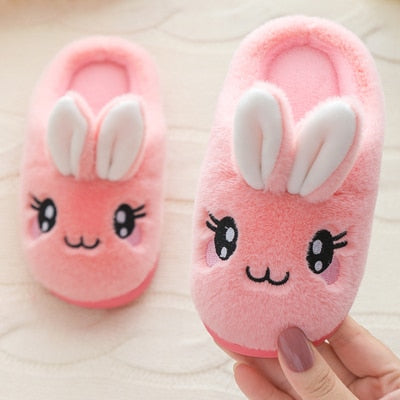 Baby Girls Cotton Slippers New Winter Children's Cute Bunny Rabbit Plush Slippers Boys Home Indoor Shoes Furry Kids Slippers