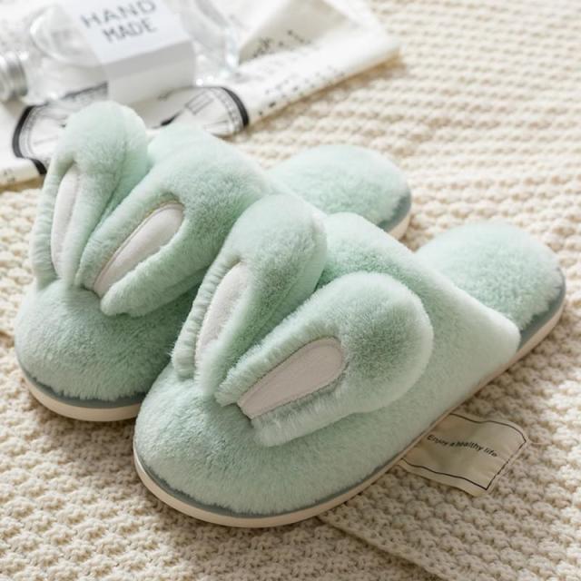 Fashion Women Slippers Winter Warm Fur Shoes Men Couples Cute Rabbit Ears Soft Sole Home Indoor Ladies Plush Slides Zapatillas