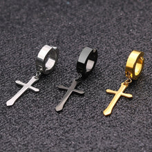 Load image into Gallery viewer, New 1 Pcs Stainless Steel Clip On Non Piercing Earrings For Women Men Black Gold Color Cross Gothic Punk Rock Drop Pendiente

