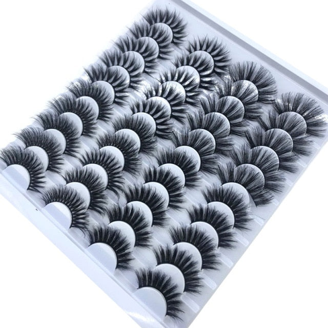 20 Pairs 18-25 mm 3d Mink Lashes Bulk Faux Thick Long Wispy Natural Mink Lashes Pack Short Natural False Eyelashes