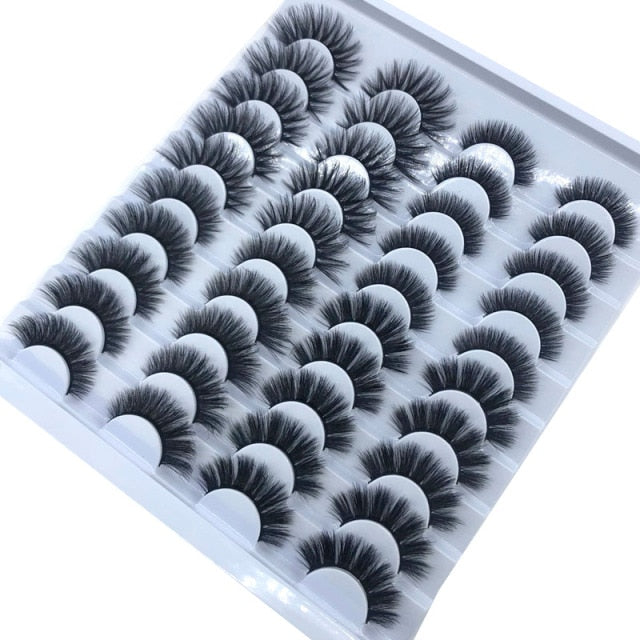 20 Pairs 18-25 mm 3d Mink Lashes Bulk Faux Thick Long Wispy Natural Mink Lashes Pack Short Natural False Eyelashes