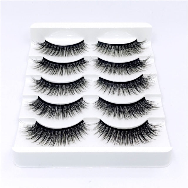 5 Pairs 18-25 mm 3d Mink Lashes Bulk Faux Thick Long Wispy Natural Mink Lashes Pack Short Natural False Eyelashes