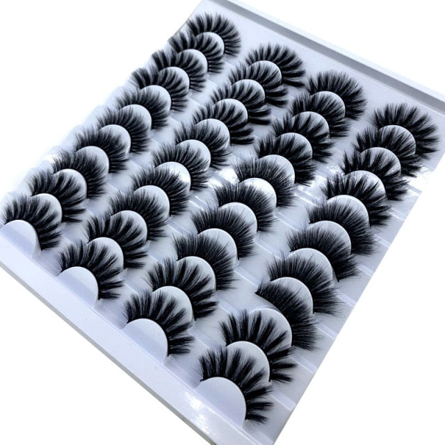 20 Pairs 18-25 mm 3d Mink Lashes Bulk Faux Thick Long Wispy Natural Mink Lashes Pack Short Natural False Eyelashes