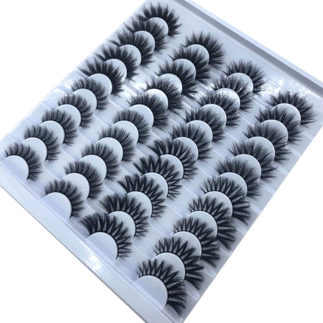 20 Pairs 18-25 mm 3d Mink Lashes Bulk Faux Thick Long Wispy Natural Mink Lashes Pack Short Natural False Eyelashes