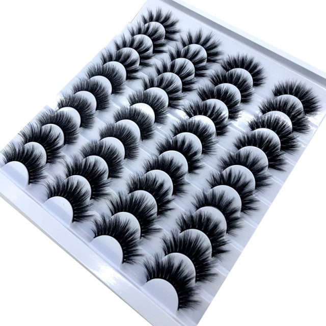 20 Pairs 18-25 mm 3d Mink Lashes Bulk Faux Thick Long Wispy Natural Mink Lashes Pack Short Natural False Eyelashes