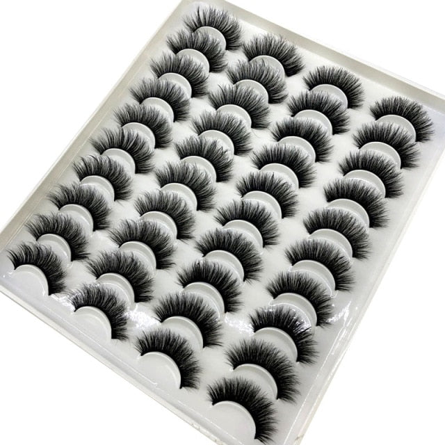 20 Pairs 18-25 mm 3d Mink Lashes Bulk Faux Thick Long Wispy Natural Mink Lashes Pack Short Natural False Eyelashes