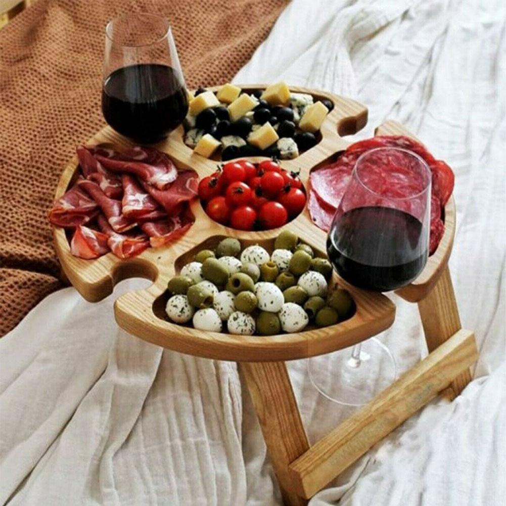 Wooden Outdoor Folding Picnic-table With Glass Holder 2 In 1 Wine Glass Rack Outdoor Wine Table Wooden Table Easy To Carry Wine charcuterie board