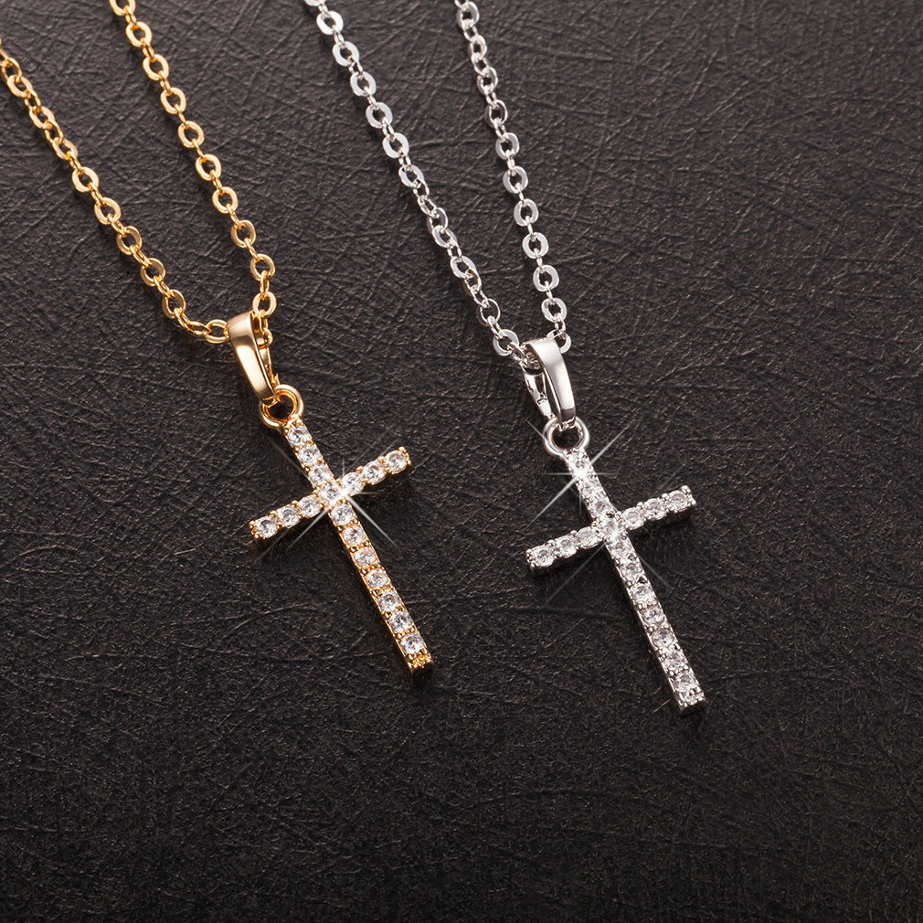 Dainty Cross Necklace Gold Silver Color Crystal Jesus Cross Pendant Necklace For Men Women Couple Jewelry Gift custom handmade christ