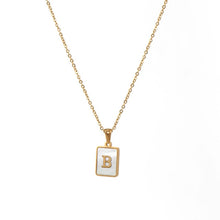 Load image into Gallery viewer, 18K Golden plate Chain Necklaces Square Natural Shell Initial Letters Pendant love matching boyfriend girlfriend custom handmade
