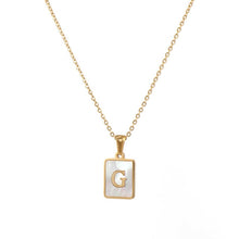 Load image into Gallery viewer, 18K Golden plate Chain Necklaces Square Natural Shell Initial Letters Pendant love matching boyfriend girlfriend custom handmade
