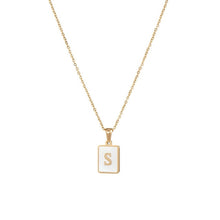 Load image into Gallery viewer, 18K Golden plate Chain Necklaces Square Natural Shell Initial Letters Pendant love matching boyfriend girlfriend custom handmade
