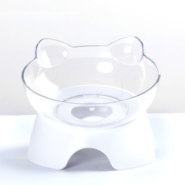 Pet Cat Bowl With Stand Non-Slip Water Food Feeder Transparent Inclined Cat Ear Shape Round Puppy