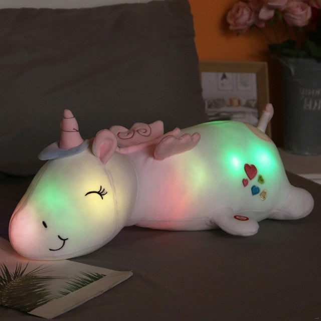 60CM Rainbow Glowing Light Unicorn Plush Toys For Children Soft Stuffed Cute Luminous Animal Pillow Dolls Kids Baby Xmas Gifts