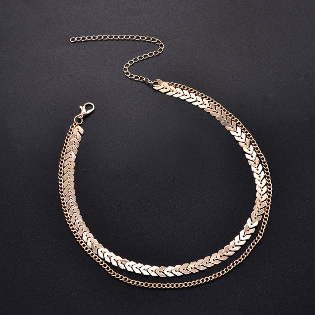Fashion Women Lady Elegant V Sequins Chain Necklace Bib Party Double Layer Necklace Jewelry Choker Necklace