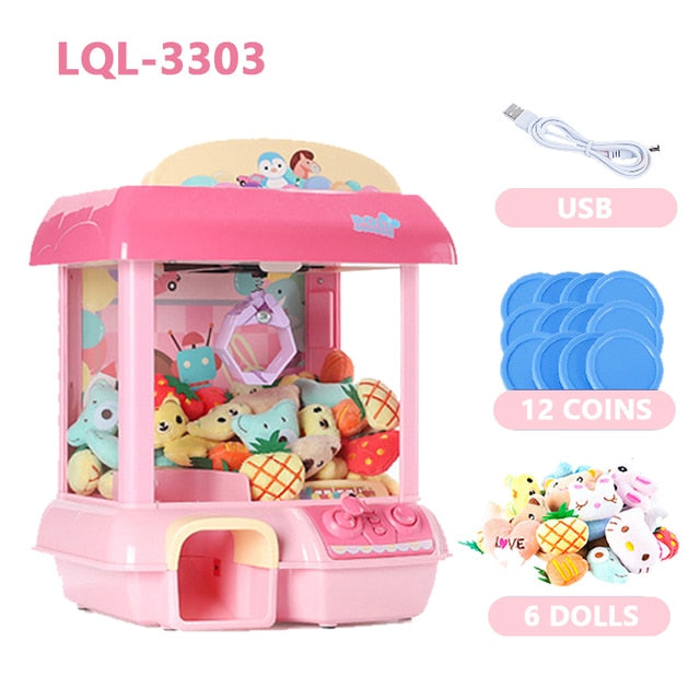 DIY Doll Machine Kids Coin Operated Play Game Mini Claw Catch Toy Crane Machines Music Doll Children Xmas Birthday Gifts