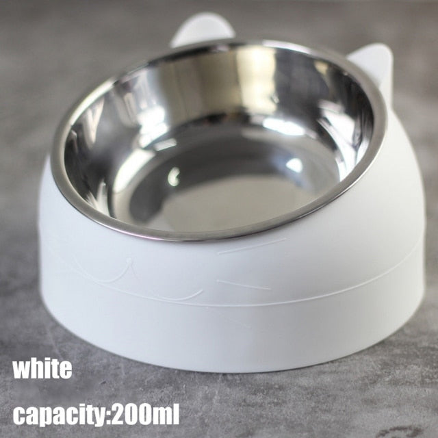 Cat Dog Bowl 15 Degrees Raised Stainless Steel Cat Bowls Safeguard Neck Puppy Cat Feeder Non-slip Crash Elevated Cats Food Bowl