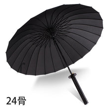 Load image into Gallery viewer, 8K Creative black Japanese Long Handle Large Windproof Samurai Sword Umbrella Japan Ninja Sun Umbrella Straight Umbrella Open
