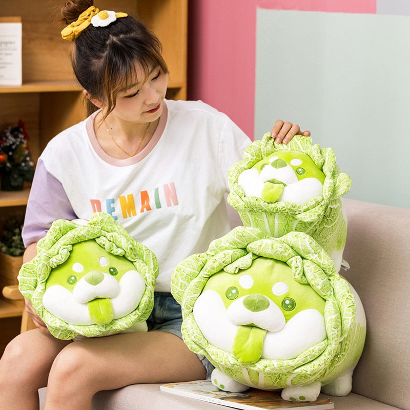 Cute Vegetable Fairy Plush Toy Japanese Cabbage Dog Fluffy Stuffed Animals Dog Soft Doll Shiba Inu Pillow Baby Kids Toys Gift