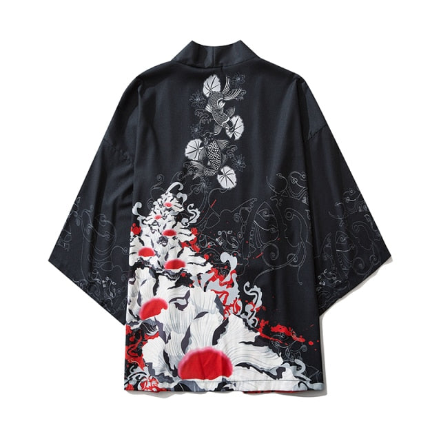 17 Style Harajuku Japanese Fashion Kimono 2020 White Black Men and Women Cardigan Blouse Haori Obi Asian Clothes Samurai