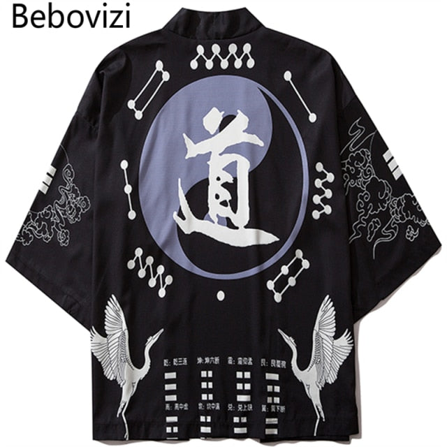 17 Style Harajuku Japanese Fashion Kimono 2020 White Black Men and Women Cardigan Blouse Haori Obi Asian Clothes Samurai