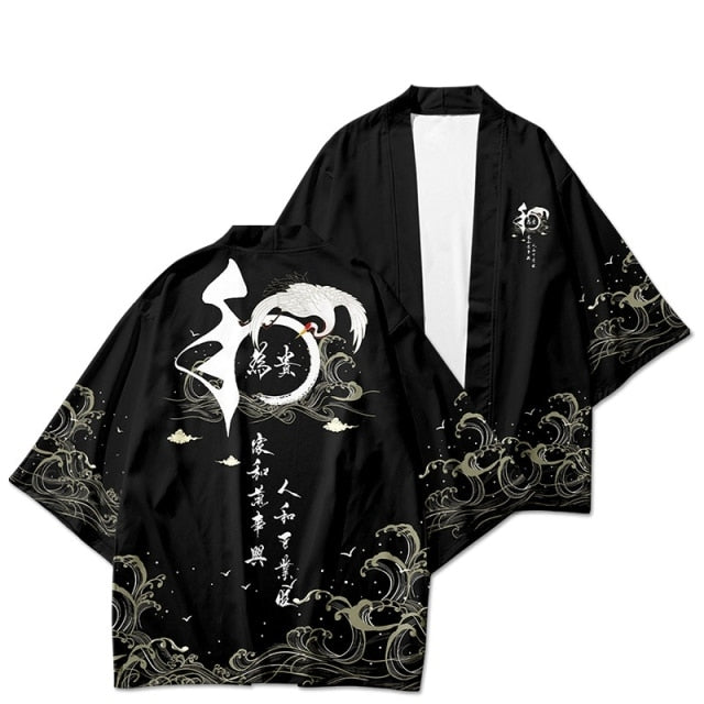 17 Style Harajuku Japanese Fashion Kimono 2020 White Black Men and Women Cardigan Blouse Haori Obi Asian Clothes Samurai