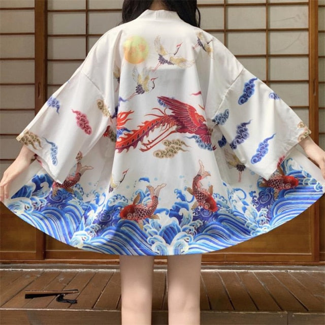 2021 Japanese Woman Kimono Cardigan Cosplay Shirt Blouse for Women Vintage Japanese Yukata Female Summer Beach Robe Clothes