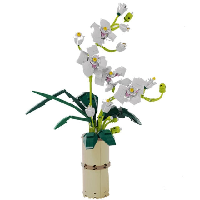 Boxed Phalaenopsis bouque Potted Red Plum Blossom Flowers Building Blocks Bouquet With Vase Bricks Toys Gift Home Decor