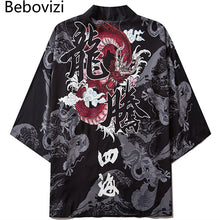 Load image into Gallery viewer, Bebovizi Dragon Print Yukata Men Women Fashion Cardigan Loose Blouse Haori Obi Asian Clothes Harajuku Japanese Cosplay Kimono
