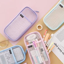 Load image into Gallery viewer, 1pcs Angoo Transparent Mesh Pencil Case Pen Bag High Quality Ice Cream Color Storage Pouch Organizer for Stationery School A6452
