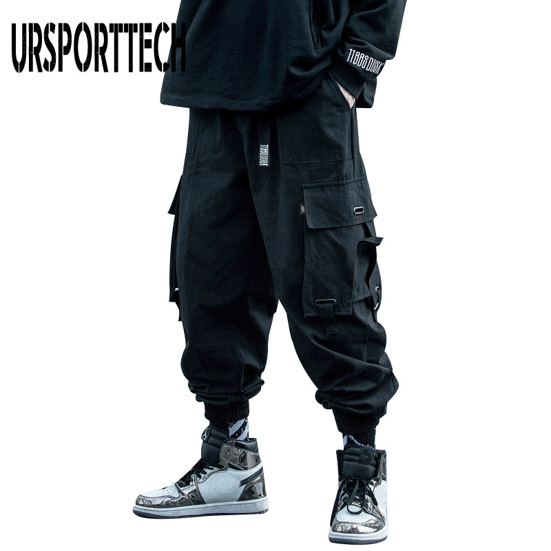 Black Cargo Pants Men Hip Hop Autumn Harem Pant Streetwear Harajuku Jogger Sweatpant Cotton Trousers Male Pants