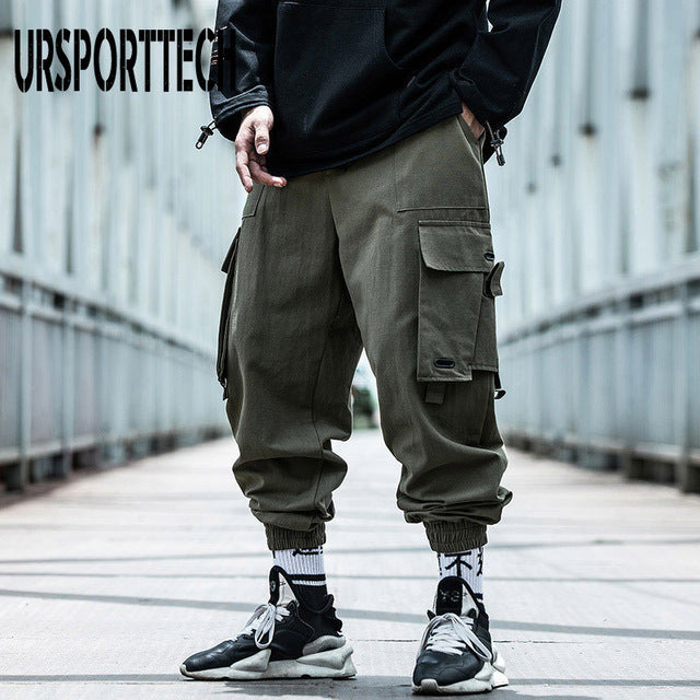 Black Cargo Pants Men Hip Hop Autumn Harem Pant Streetwear Harajuku Jogger Sweatpant Cotton Trousers Male Pants