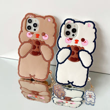 Load image into Gallery viewer, 3D Cute Cartoon Eating Cookies Bear Phone Case for iPhone 12 11 Pro XS Max SE 2020 Biscuits Shockproof Soft Rubber Cover Pendant
