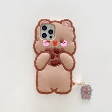 Load image into Gallery viewer, 3D Cute Cartoon Eating Cookies Bear Phone Case for iPhone 12 11 Pro XS Max SE 2020 Biscuits Shockproof Soft Rubber Cover Pendant
