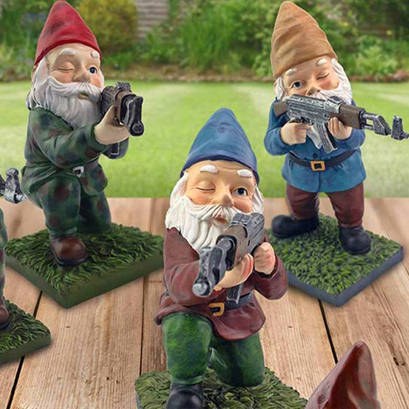3pcs Mini Gnome with Gun Dwarfs Funny Resin Statue Cute DIY Bonsai Decoration For Desk Outdoor Garden Sculpture Home Decoration