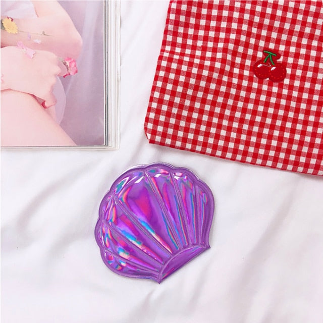 Shell Shape Makeup Mirror 2X Magnifying Mirror Portable Makeup Vanity Foldable Laser Pocket Mirror Cosmetic Hand Compact Mirror