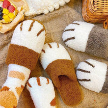 Load image into Gallery viewer, 2021 Cat Paw Cotton Slippers Female Autumn And Winter Home Cartoon Cute Plush Couple Warm Indoor Soft-soled Slippers Male

