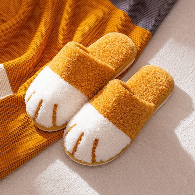 2021 Cat Paw Cotton Slippers Female Autumn And Winter Home Cartoon Cute Plush Couple Warm Indoor Soft-soled Slippers Male