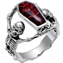 Load image into Gallery viewer, Skull Bottle Opener Ring Men Engagement Red Zircon Women Jewelry Silvery Rings custom handmade design
