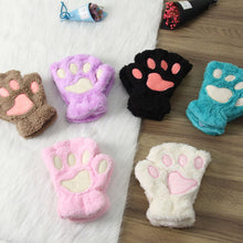 Load image into Gallery viewer, 1Pair Women Girls Lovely Winter Warm Fingerless Gloves Fluffy Bear Cat Plush Paw Claw Half Finger Gloves Mitten New
